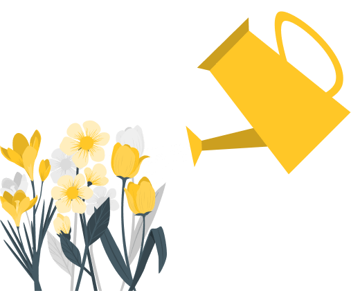 Flowers being watered by yellow can